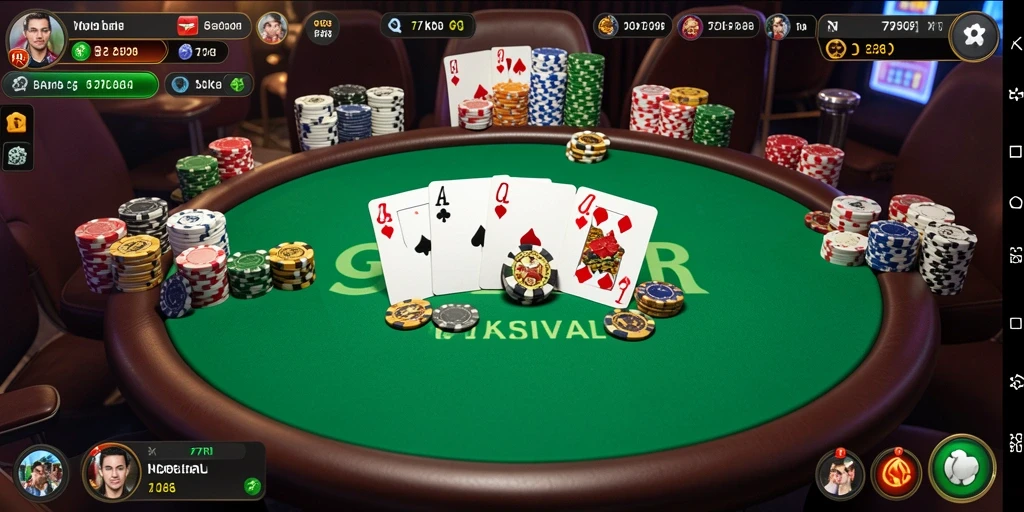 Screenshot gameplay 77RP menampilkan strategi Poker yang mendebarkan.