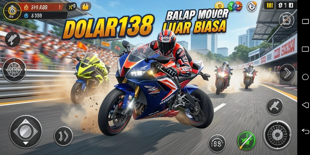 Screenshot menampilkan balapan motor yang mendebarkan di DOLAR138.