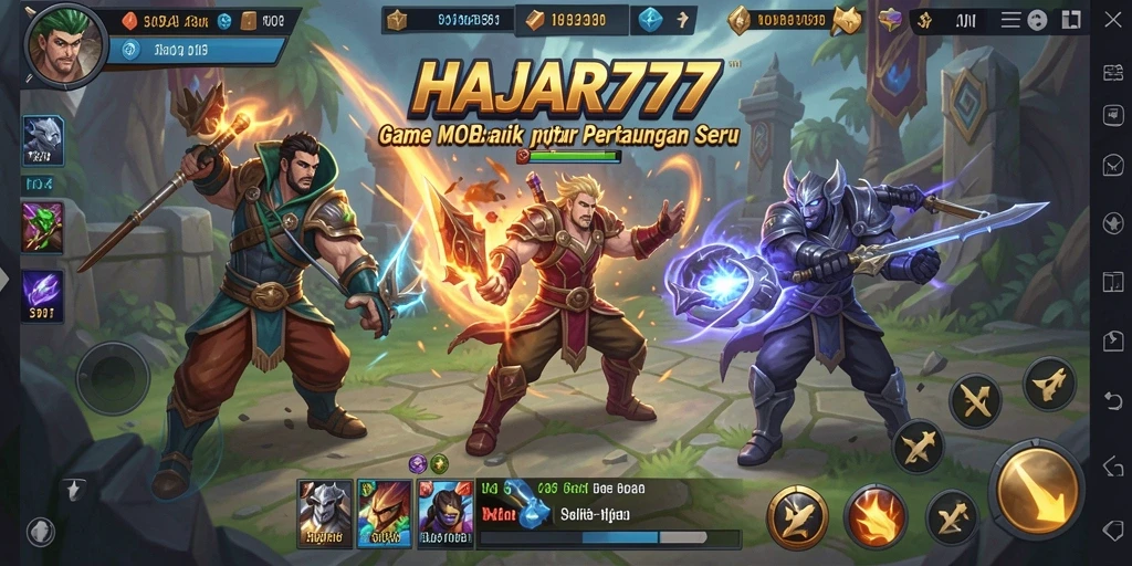 Tampilan aksi intens dalam permainan MOBA HAJAR777.