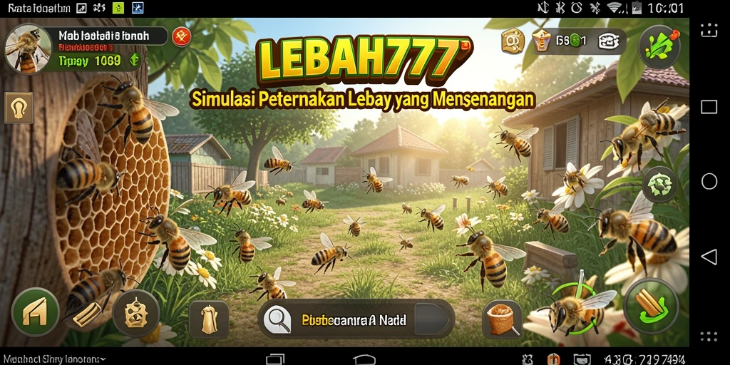 Tampilan gameplay LEBAH777 yang menampilkan peternakan lebah yang indah.