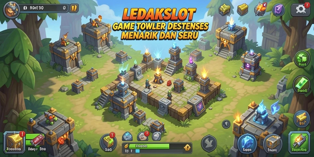 Tampilan gameplay seru dalam LEDAKSLOT dengan strategi Tower Defense.