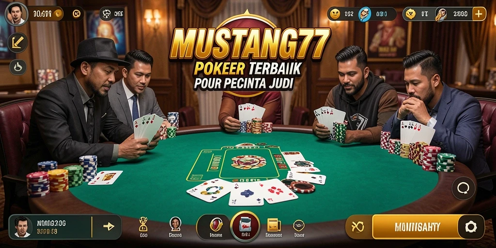 Tampilan gameplay seru Poker di MUSTANG77 dengan interaksi pemain.