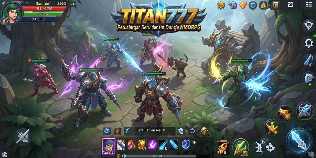 Screenshot gameplay TITAN777 menampilkan aksi seru dalam pertempuran MMORPG.
